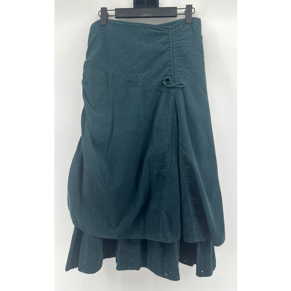 Camaieu Women's Corduroy Tiered Ruffle Skirt Size S (4) Teal Green Y2K